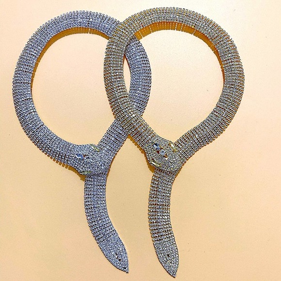 Silver Snake Crystal Choker Rhinestone Necklace - Picture 3 of 9
